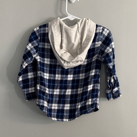 Carter's Navy and White Plaid Button Down Shirt with Hood - Picture 7 of 7